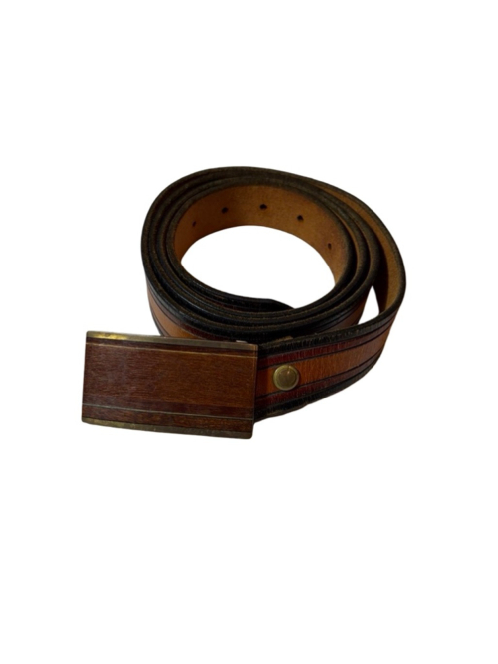 Kenneth Reid Vintage Leather Belt Wood Brass Buckle Albuquerque Southwest